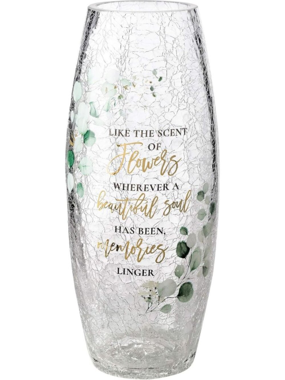 Elegant Crackle Glass Memorial Flower Vase with Sympathy Verse - Perfect for